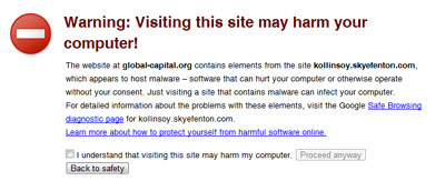 Google Chrome's Malware Alert for Global Capital's Website